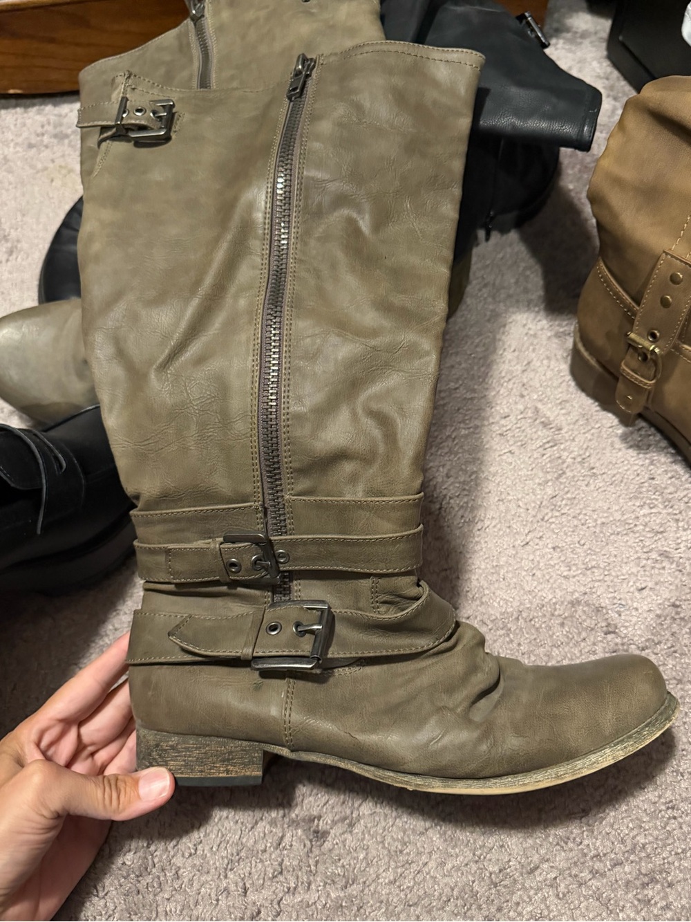 Carlos by Carlos Santana Gray Buckle Wide Calf Riding Boots